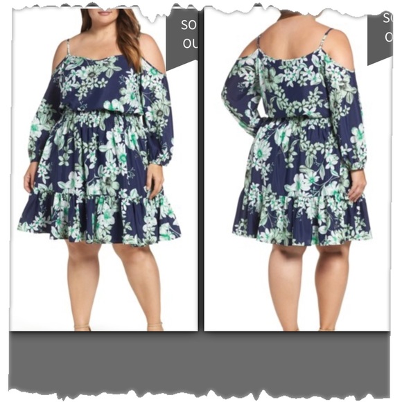 Eliza J Navy & Green Cold Shoulder Blouson Dress - Picture 10 of 10